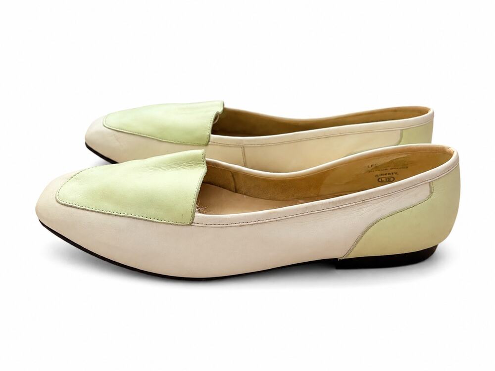 VTG 90s Enzo Angiolini Liberty Loafers 7.5 M Leather Green  Square Toe Flats